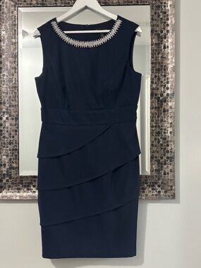 🌟 NWOT🌟 Connected Apparel Navy Blue Pearl Neck Sleeveless Sheath Dress- Size 12